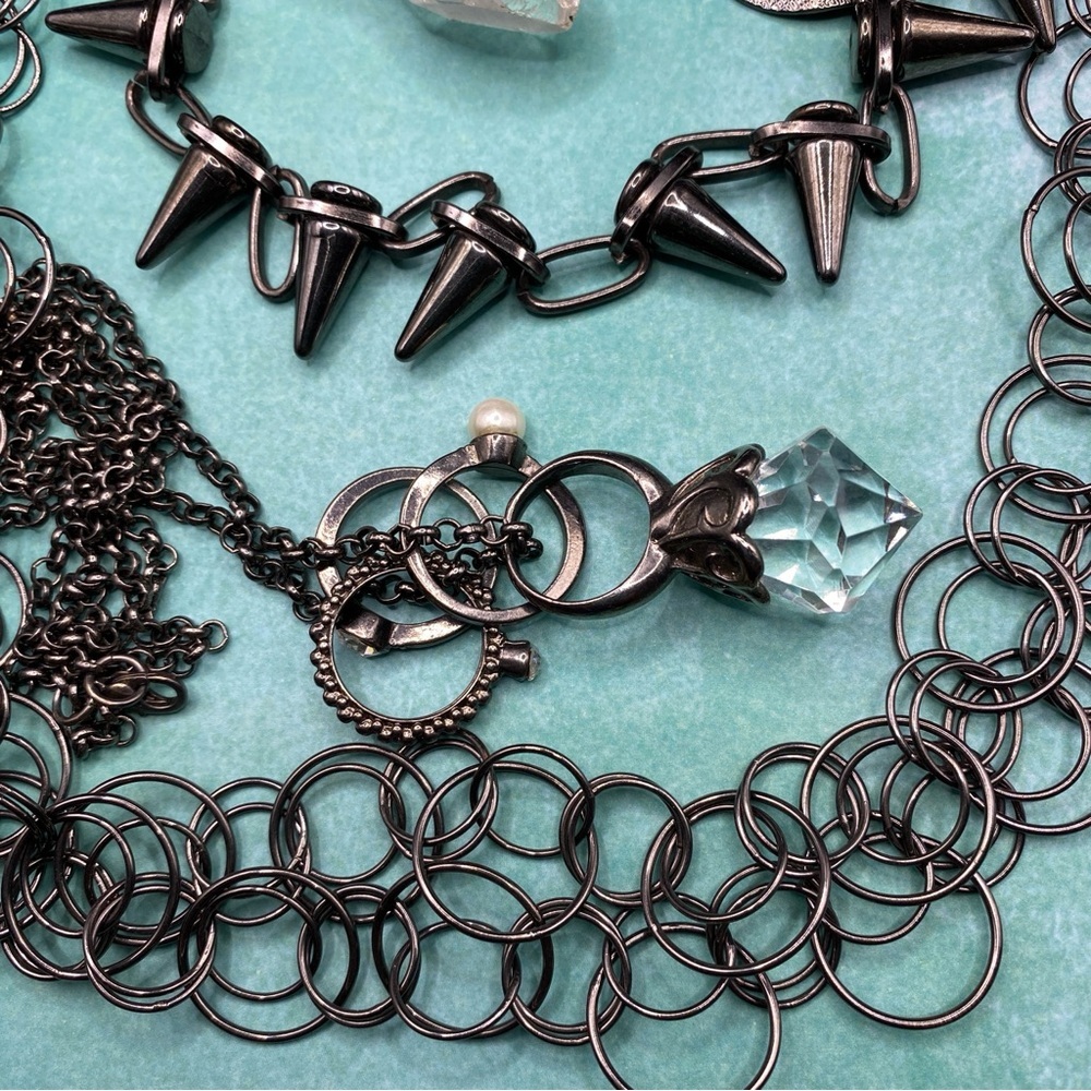 Bundle Of Gunmetal Gray &’Black Jewelry Lot Necklaces Bracelets Rings
